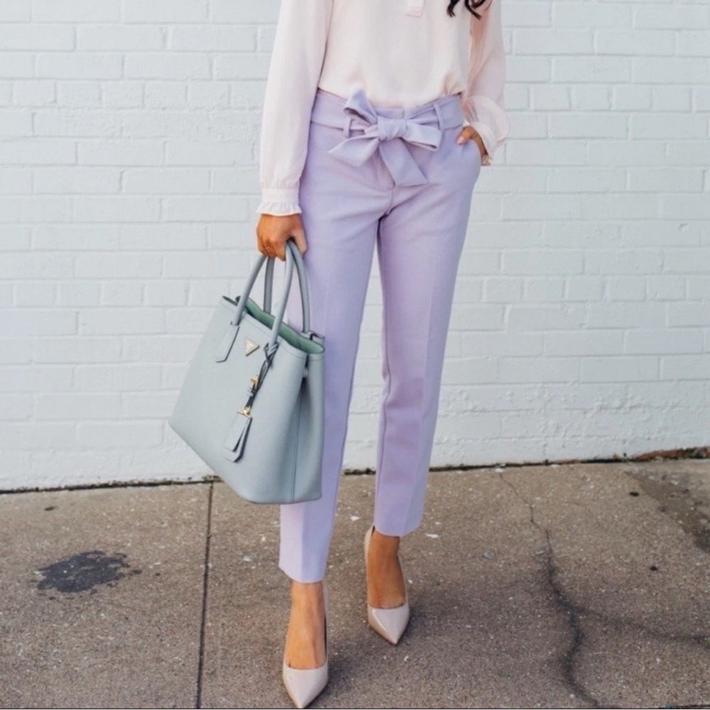 LOFT Marissa Dress Pants Lavender Tie-Waist Pants - Picture 7 of 8